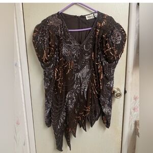 Vintage Oleg Cassini Top Long Sleeve Sequin Blouse.